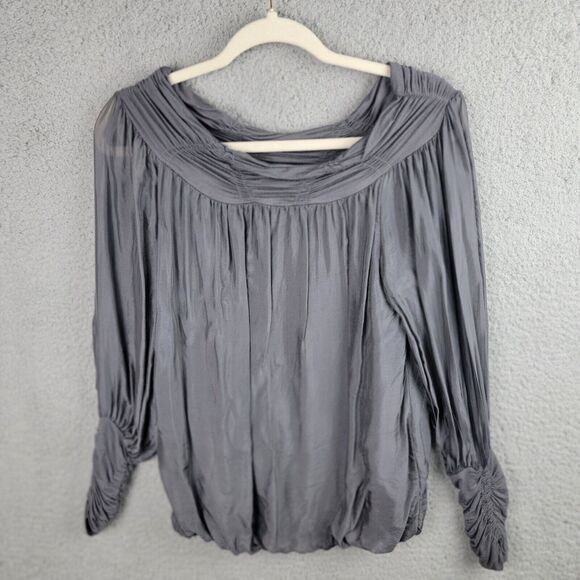 dos Sena Milan Blouse Women S Gray Silver Italy Silk Cottage Core Romantic Fairy - Picture 2 of 15